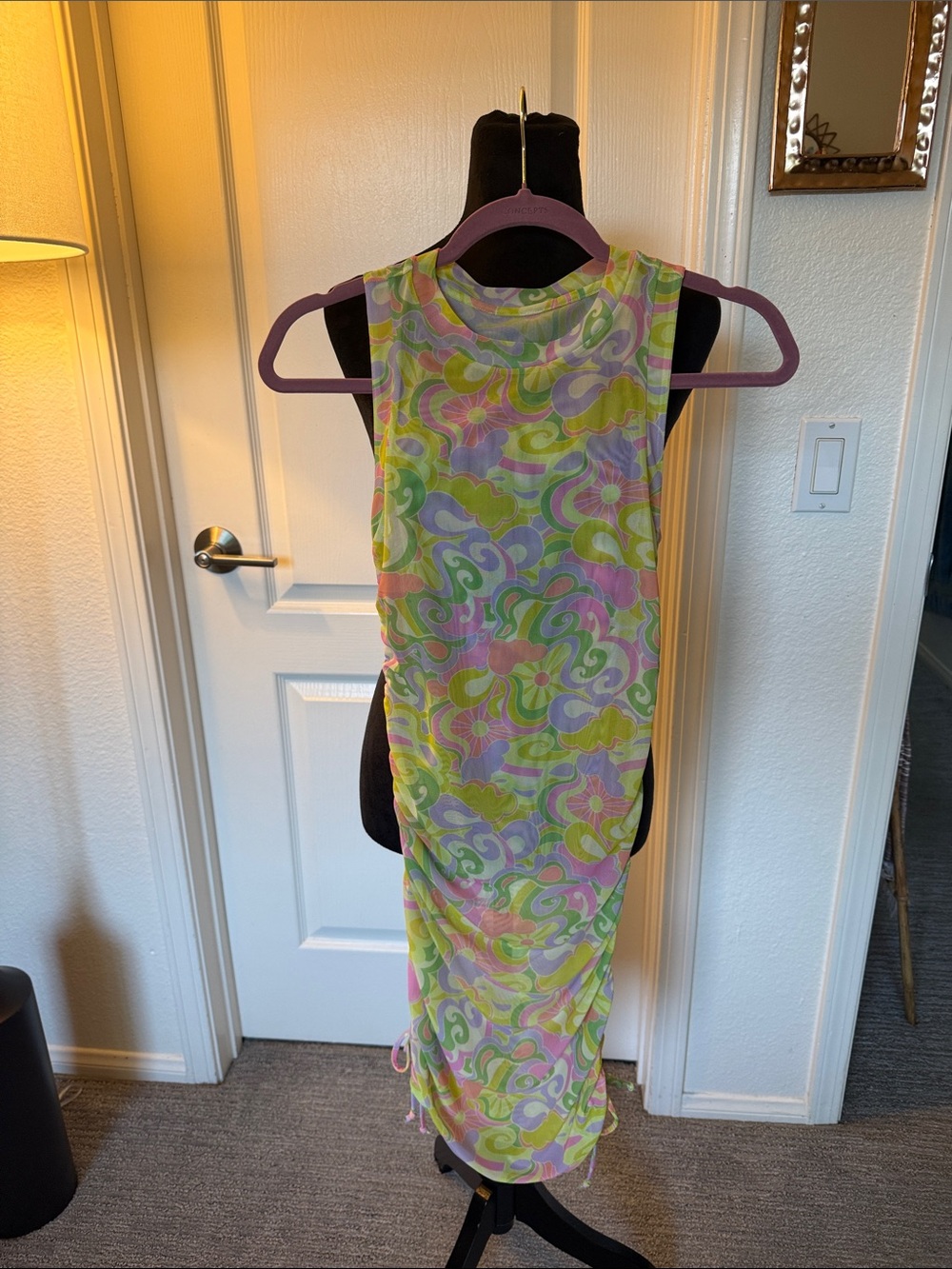 Beach Riot Sleeveless Pastel Swirl Bodycon Dress - Green Pink